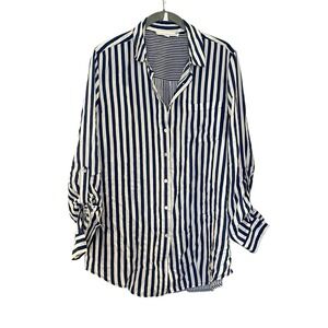 Jane + Delancey Button Down Striped Blouse Shirt Button‎ Back Coastal Beachy M